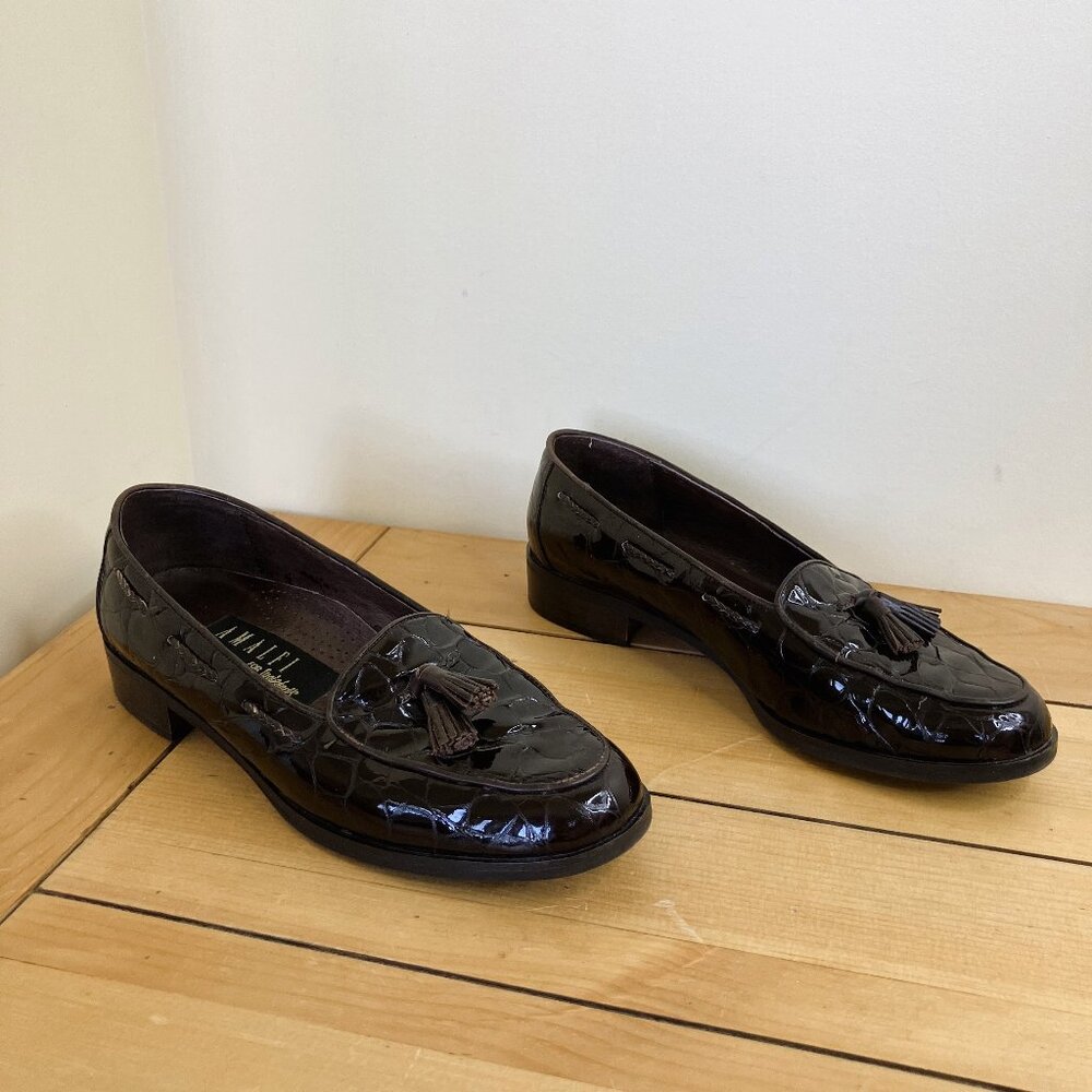 Amalfi Patent Leather Loafers w/ Tassels Dark Brown Shoes Vintage Made in Italy